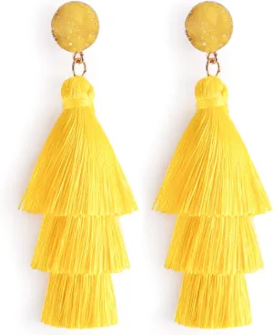 Layered Tassel Bohemian Dangle Earrings, Acrylic Rose Petal Drop Earrings Holiday Festive Costume Earrings Gift for Women