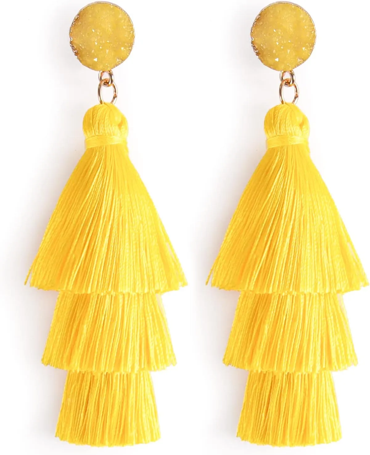 Layered Tassel Bohemian Dangle Earrings, Acrylic Rose Petal Drop Earrings Holiday Festive Costume Earrings Gift for Women