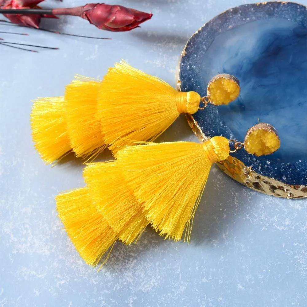 Layered Tassel Bohemian Dangle Earrings, Acrylic Rose Petal Drop Earrings Holiday Festive Costume Earrings Gift for Women