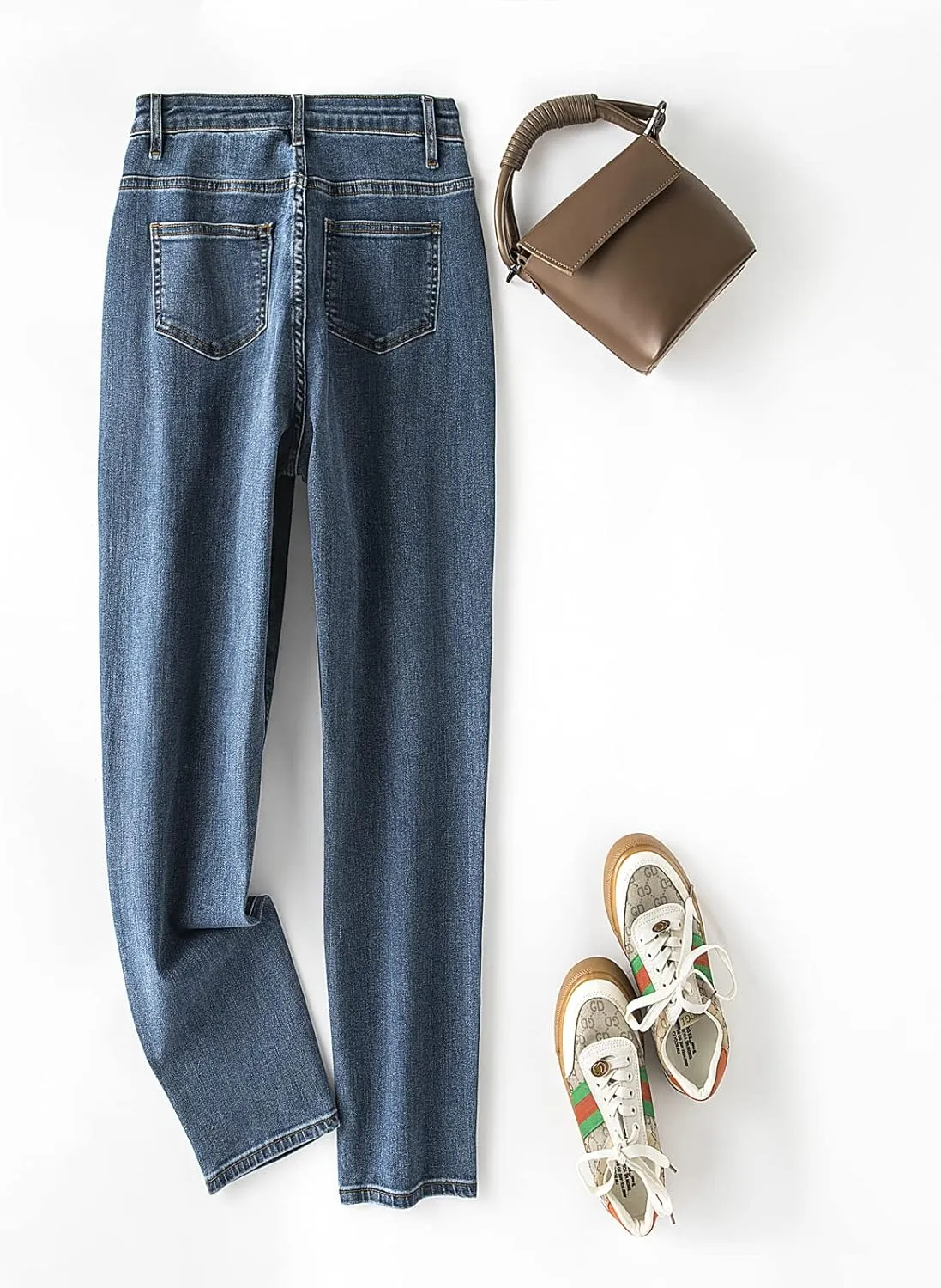 LEIJIJEANS Plus Size Women for Jeans Straight Fitting High Stretchy Jeans Highwaist Light Blue Full Length Mom Pants