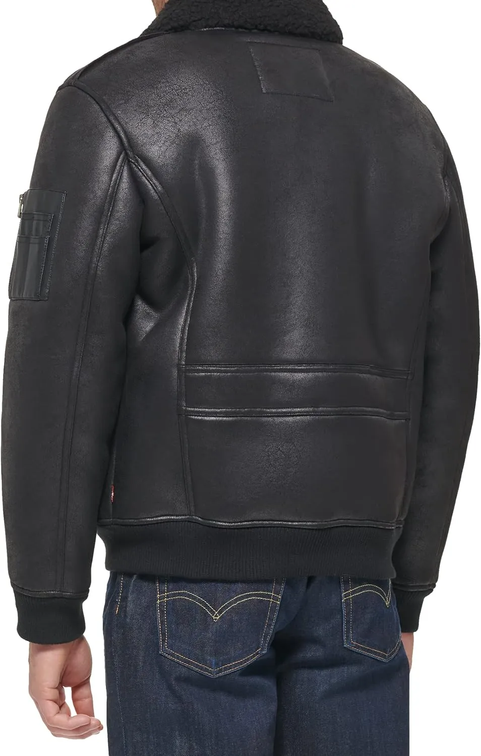 Levi's mens Faux Leather Aviator Bomber Jacket With Sherpa Lined Collar