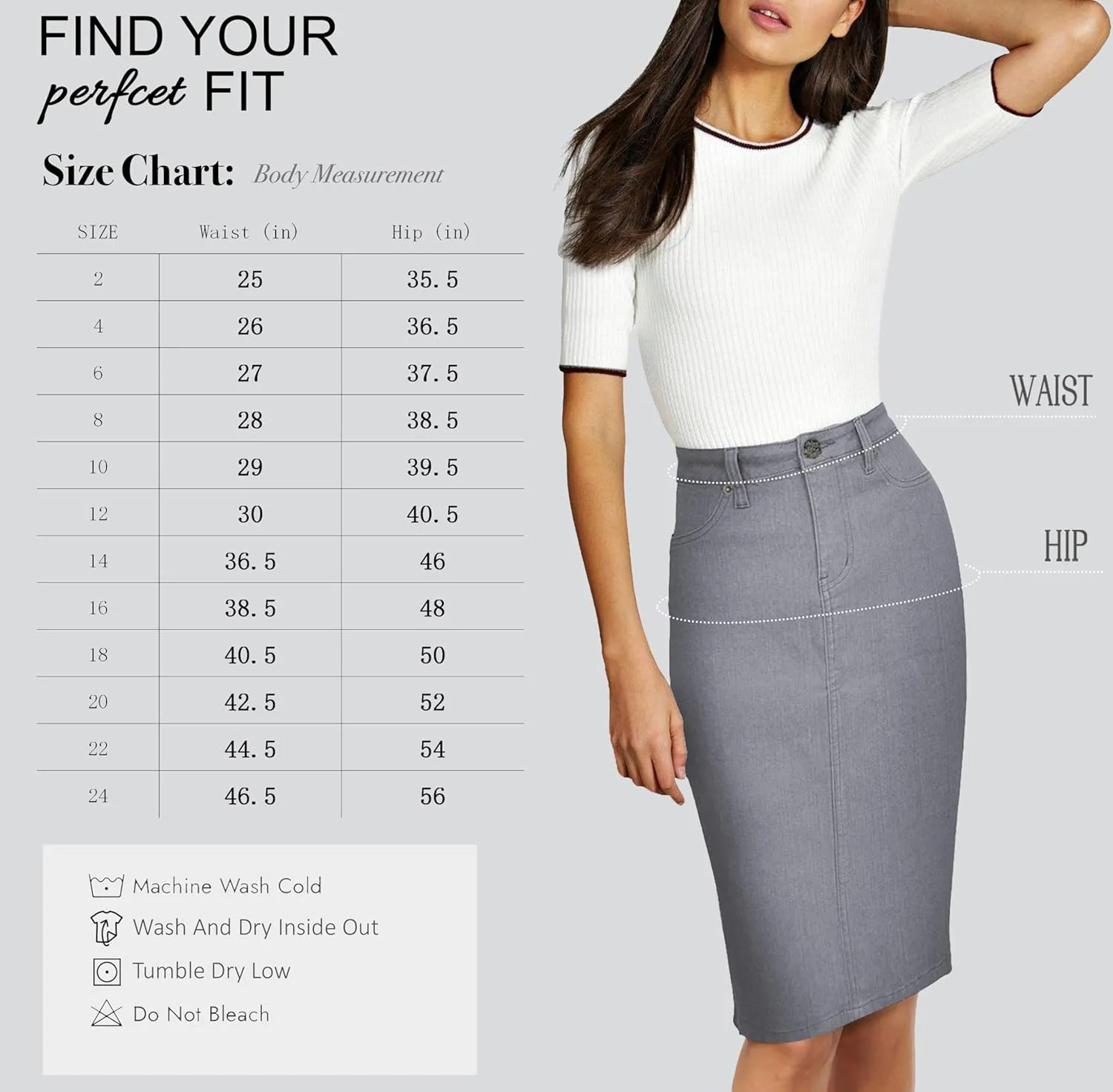 Lexi Womens Super Comfy Stretch Denim Skirt