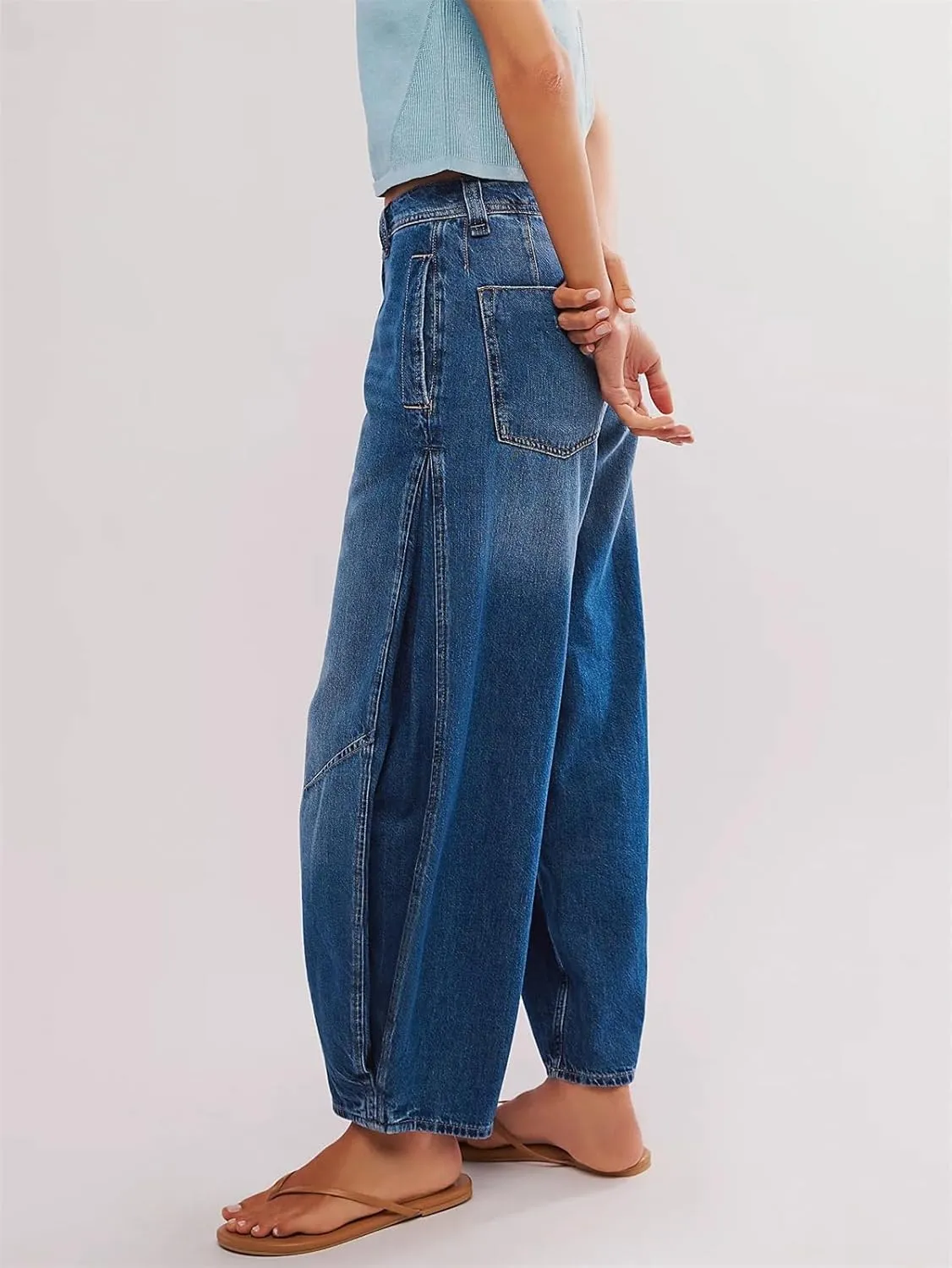 LifeShe Baggy Jeans for Woman Side Pleats Mid Rise Barrel Jeans Casual Loose Wide Leg Denim Pants
