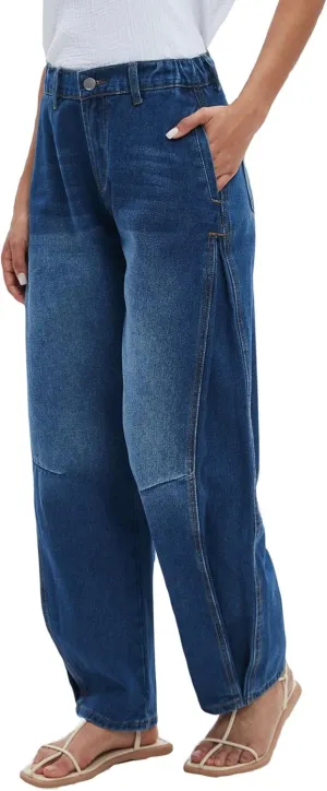 LifeShe Baggy Jeans for Woman Side Pleats Mid Rise Barrel Jeans Casual Loose Wide Leg Denim Pants