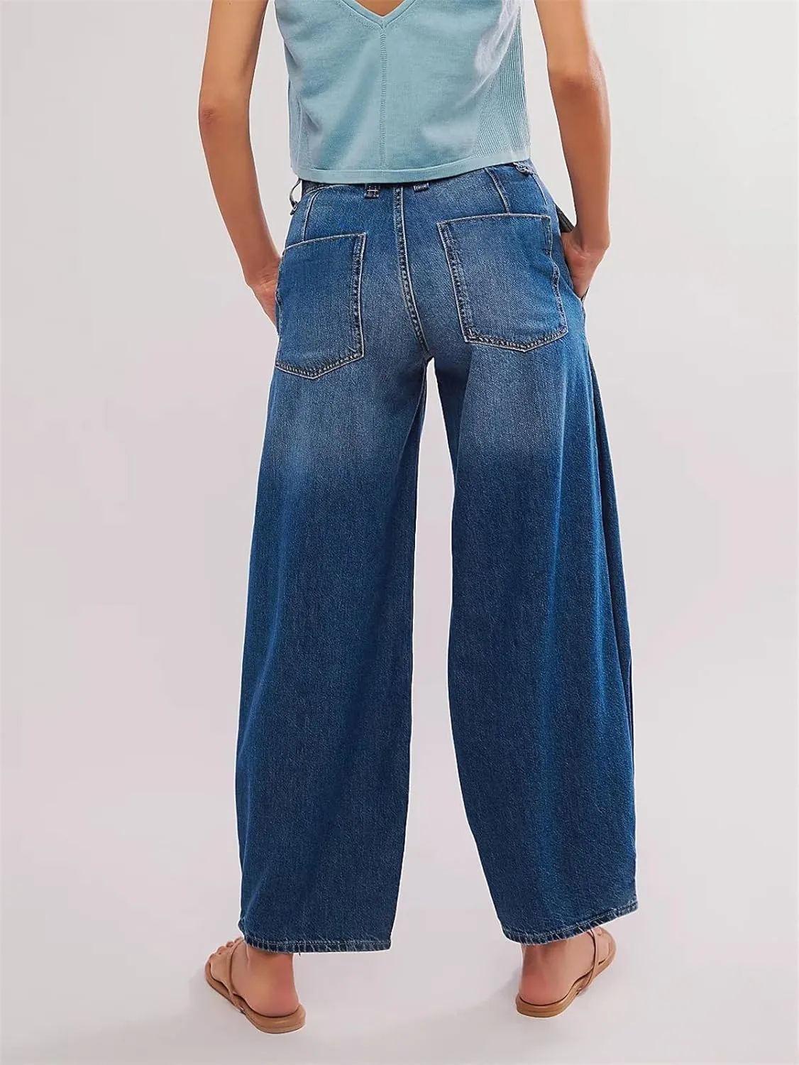 LifeShe Baggy Jeans for Woman Side Pleats Mid Rise Barrel Jeans Casual Loose Wide Leg Denim Pants
