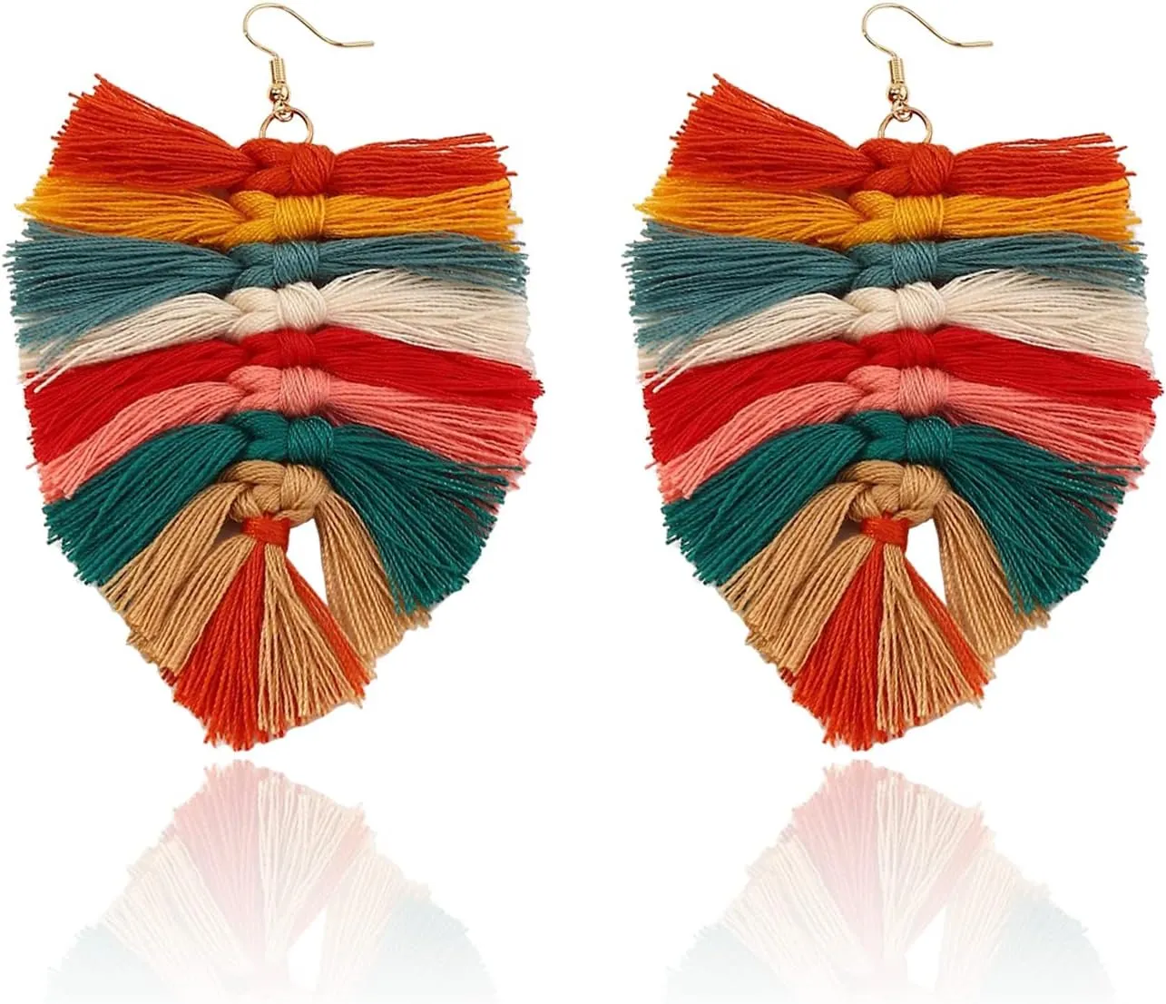 Lightweight colorful Silky Thread Fan Tassel Earrings Statement Bohemian Fringe Geometric Dangle Drop Earrings for Women Girls Daily Wear Wedding Bridal Christmas Gifts