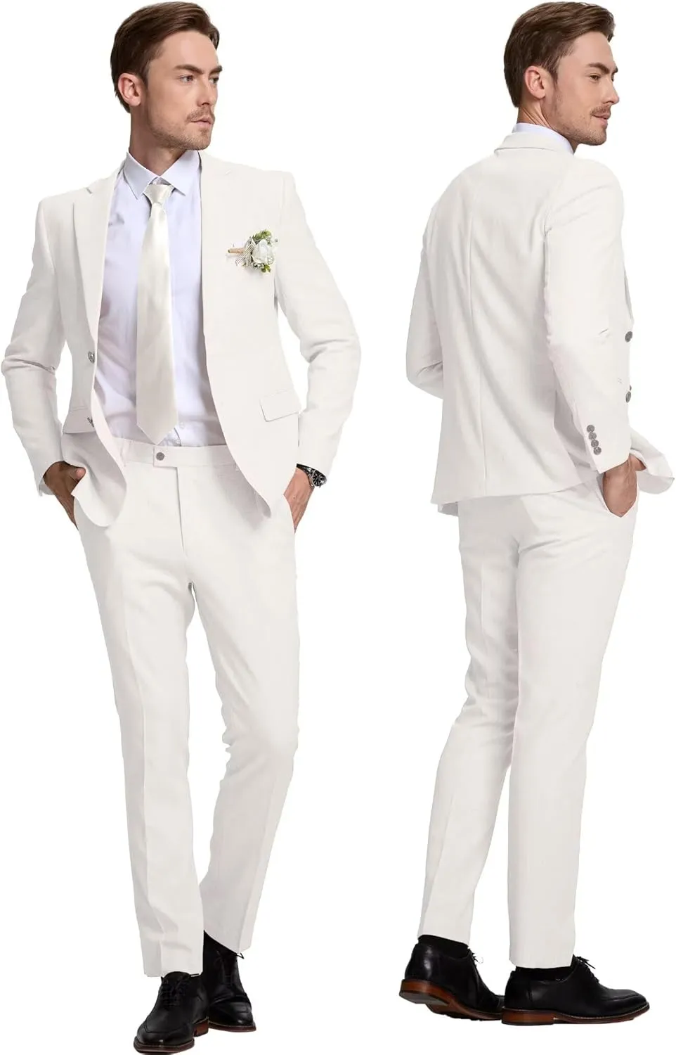 Linen Retro Mens Suit 2 Pieces Slim Fit Light Weight Linen Suit Linen Summer Suits Tuxedo Jacket Blazer Pant for Men