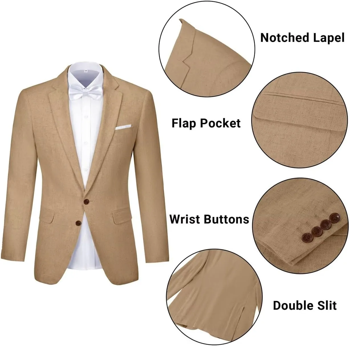 Linen Retro Mens Suit 2 Pieces Slim Fit Light Weight Linen Suit Linen Summer Suits Tuxedo Jacket Blazer Pant for Men