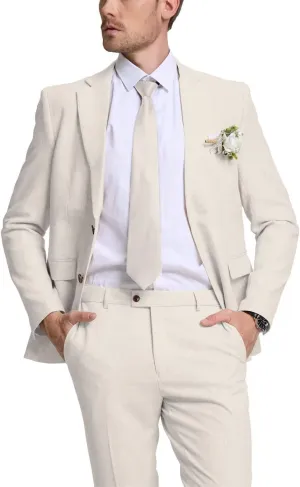 Linen Retro Mens Suit 2 Pieces Slim Fit Light Weight Linen Suit Linen Summer Suits Tuxedo Jacket Blazer Pant for Men