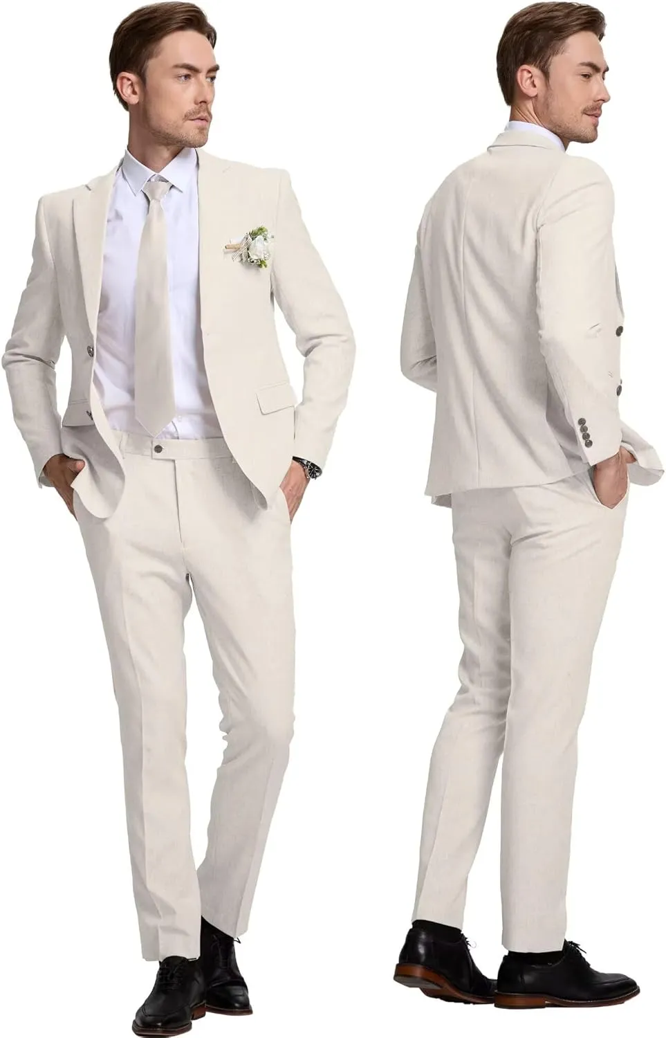 Linen Retro Mens Suit 2 Pieces Slim Fit Light Weight Linen Suit Linen Summer Suits Tuxedo Jacket Blazer Pant for Men
