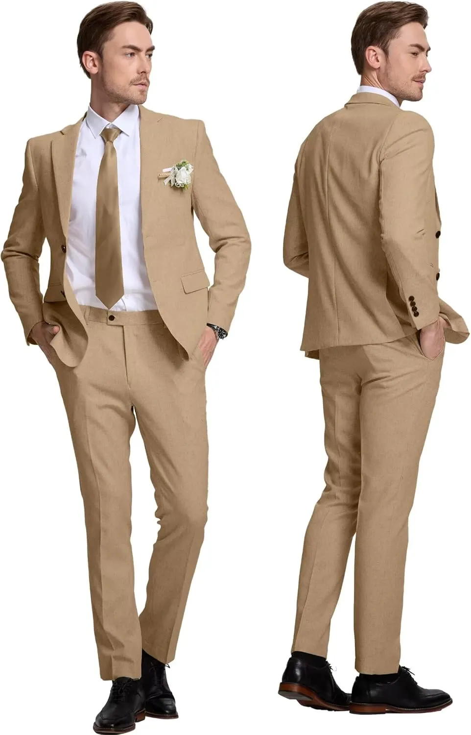 Linen Retro Mens Suit 2 Pieces Slim Fit Light Weight Linen Suit Linen Summer Suits Tuxedo Jacket Blazer Pant for Men