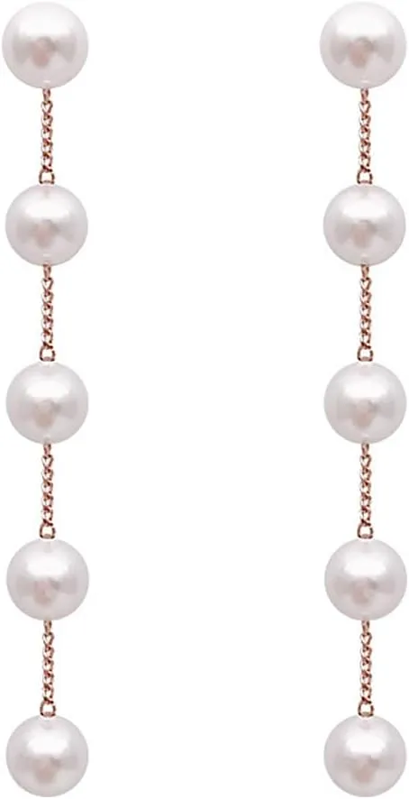 Long Pearl Tassel Dangle Drop Earrings Boho Pearl Tassel Earrings Dainty Tiny Pearl Chain Earrings Statement Wedding Bride Earrings Birthday Christmas Valentine's Day Clothing Jewelry for Women