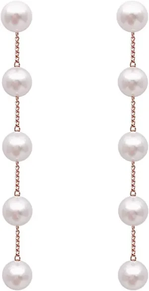 Long Pearl Tassel Dangle Drop Earrings Boho Pearl Tassel Earrings Dainty Tiny Pearl Chain Earrings Statement Wedding Bride Earrings Birthday Christmas Valentine's Day Clothing Jewelry for Women