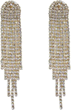 Long Tassel Earrings Crystal Chandelier Earring Rhinestone Fringe Chain Earrings Bridal Jewellry Silver Tassel Drop Dangle Earrings for Women