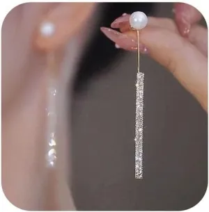 Long Tassel Pearl Dangle Earrings Crystal Bow Earrings Luxury Full Rhinestone Gold Drop Earrings Wedding Party Jewelry Gift for Women