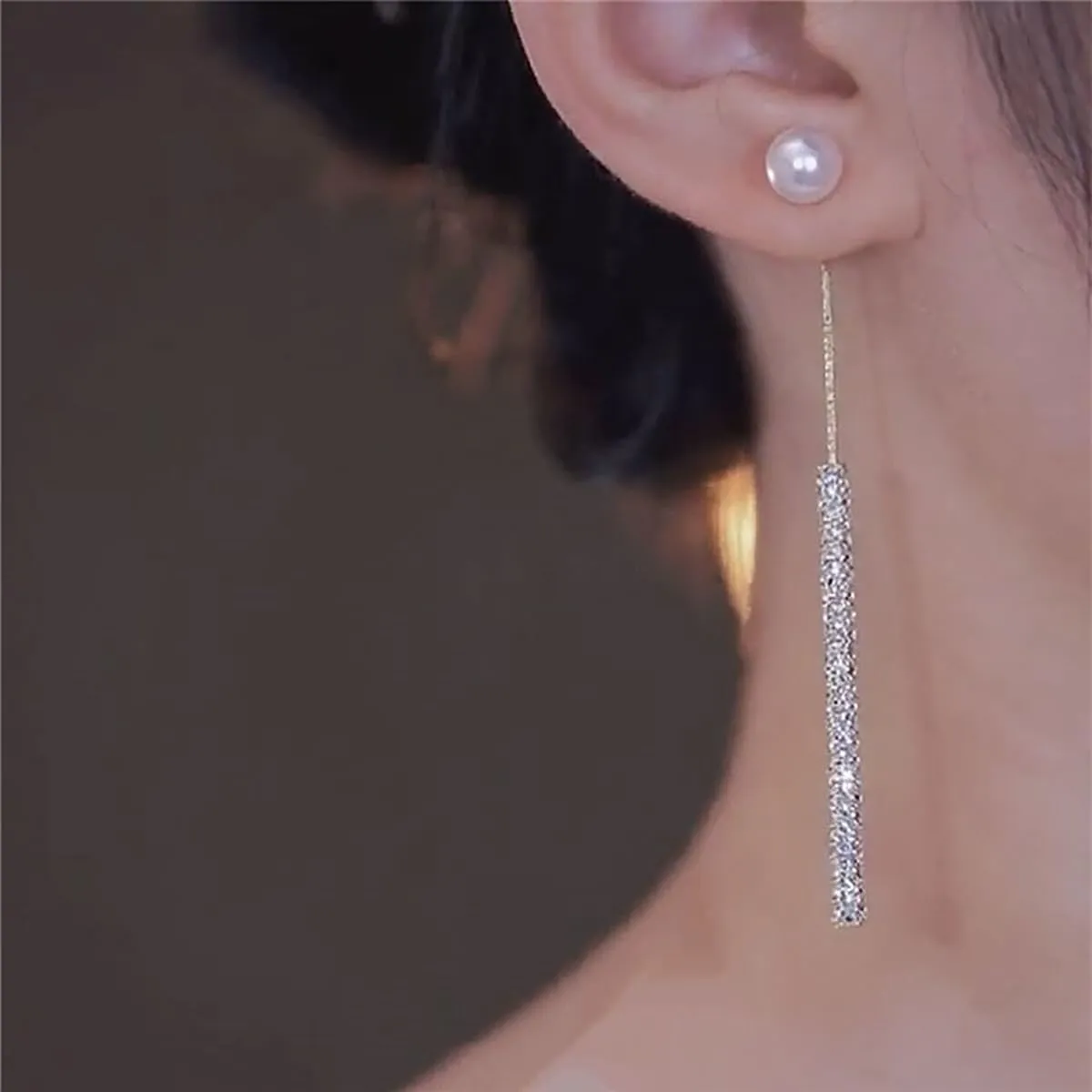 Long Tassel Pearl Dangle Earrings Crystal Bow Earrings Luxury Full Rhinestone Gold Drop Earrings Wedding Party Jewelry Gift for Women