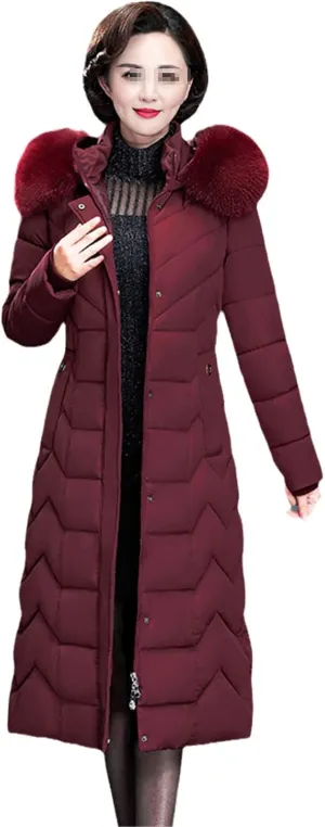 Long Women's Winter Jackets Hooded Female Parkas With Fur Collar Office Ladies Slim Cotton Padded Thick Coat