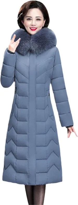 Long Women's Winter Jackets Hooded Female Parkas With Fur Collar Office Ladies Slim Cotton Padded Thick Coat