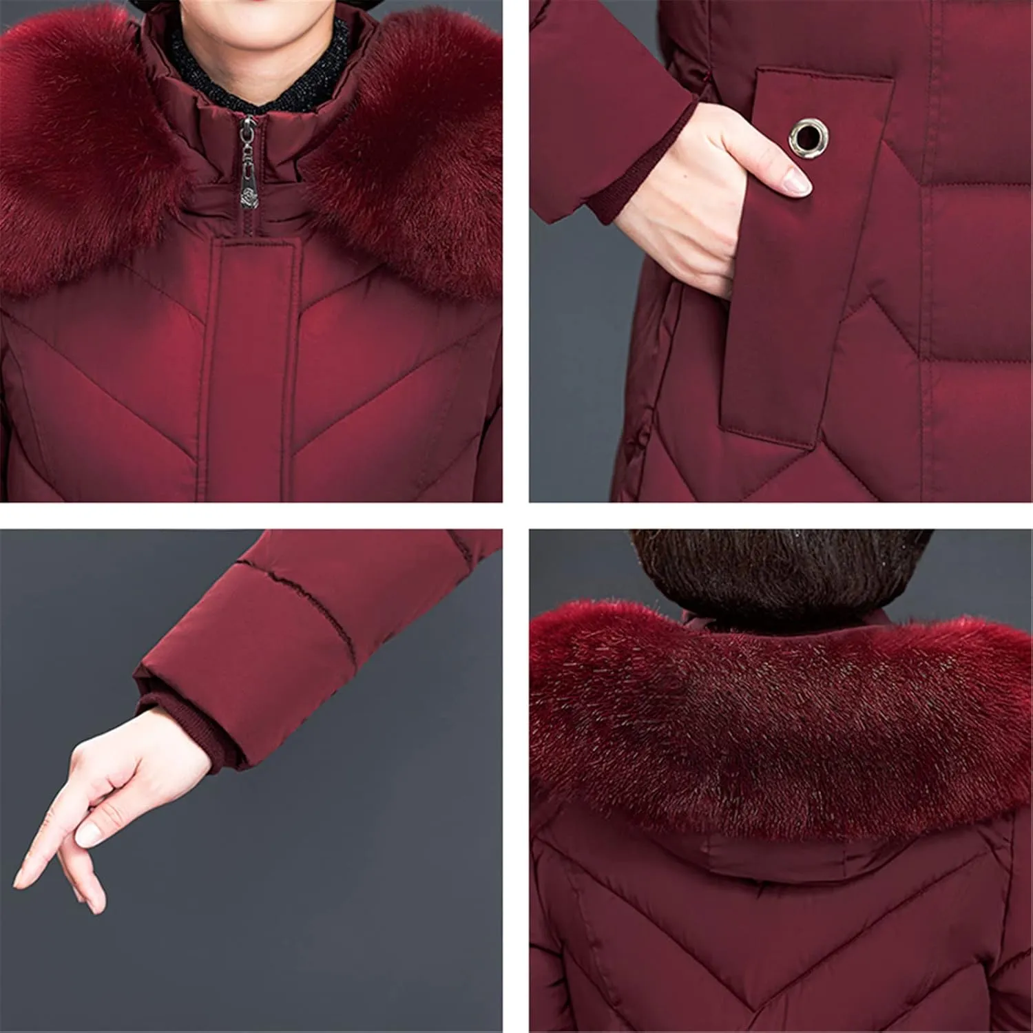 Long Women's Winter Jackets Hooded Female Parkas With Fur Collar Office Ladies Slim Cotton Padded Thick Coat