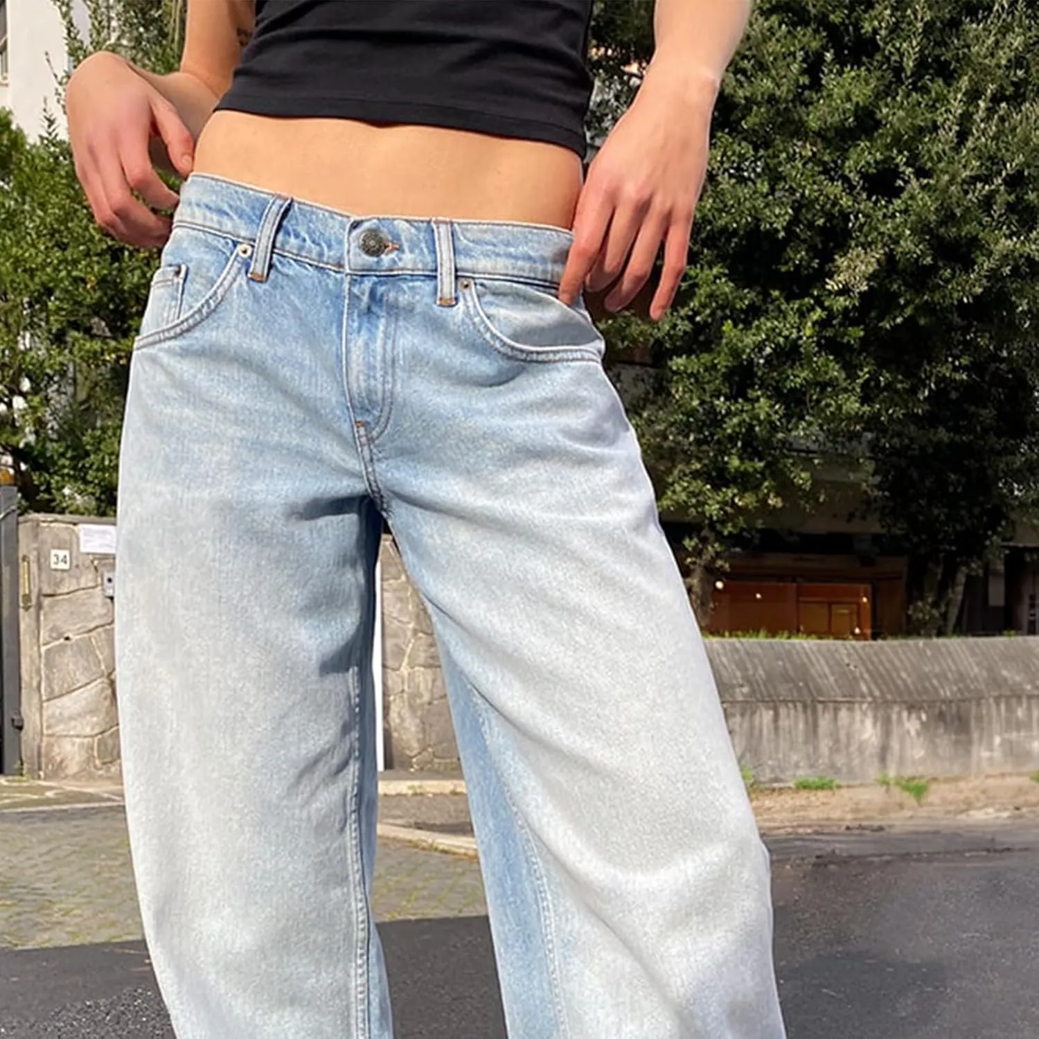 Low Rise Baggy Jeans for Women Y2k Boyfriend Straight Wide Leg Jeans Loose Fit Denim Pants Streetwear