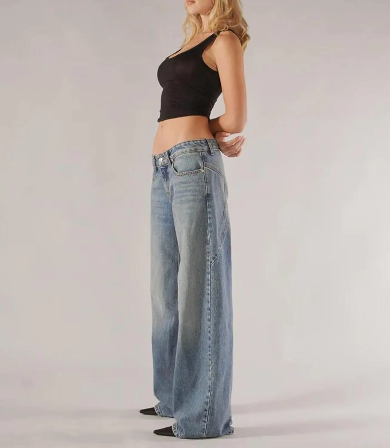 Low Rise Baggy Jeans for Women Y2k Boyfriend Straight Wide Leg Jeans Loose Fit Denim Pants Streetwear