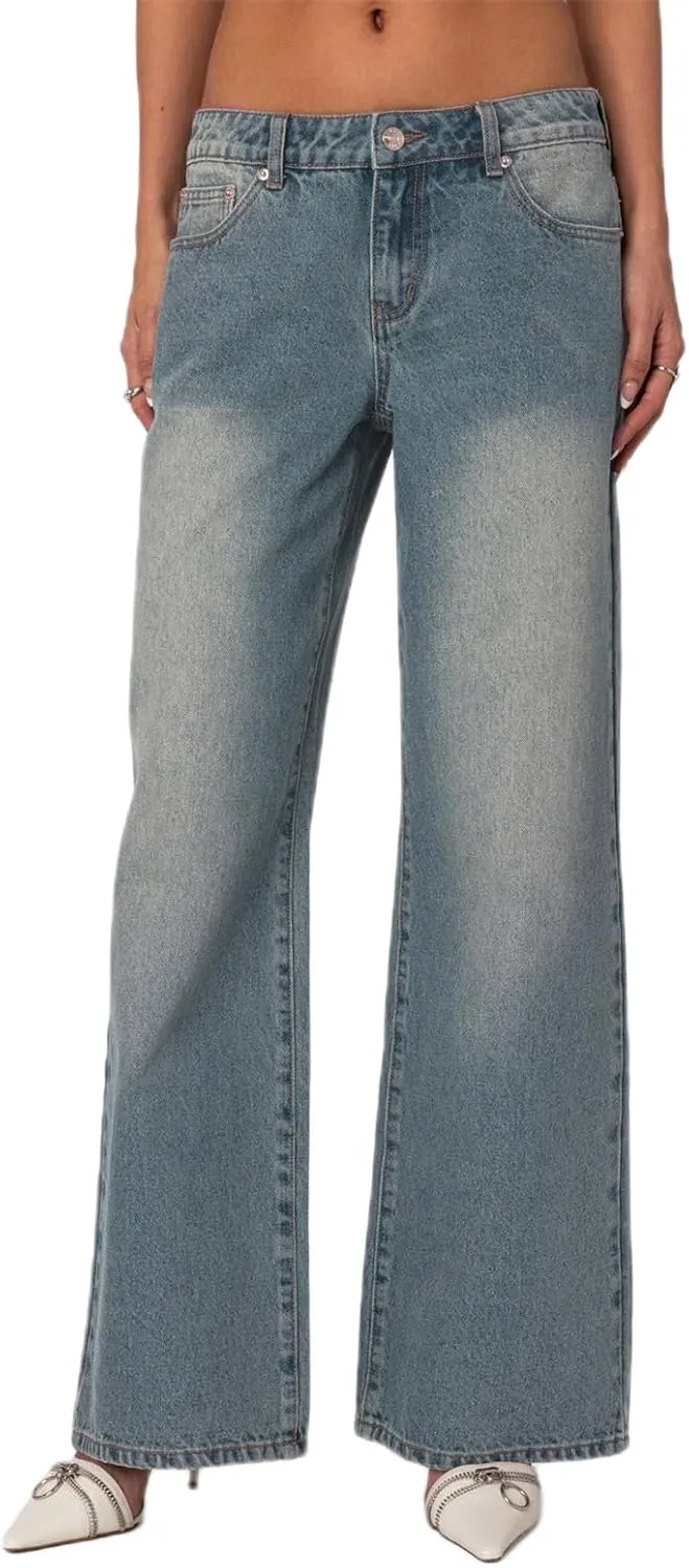 Low Rise Baggy Jeans for Women Y2k Boyfriend Straight Wide Leg Jeans Loose Fit Denim Pants Streetwear