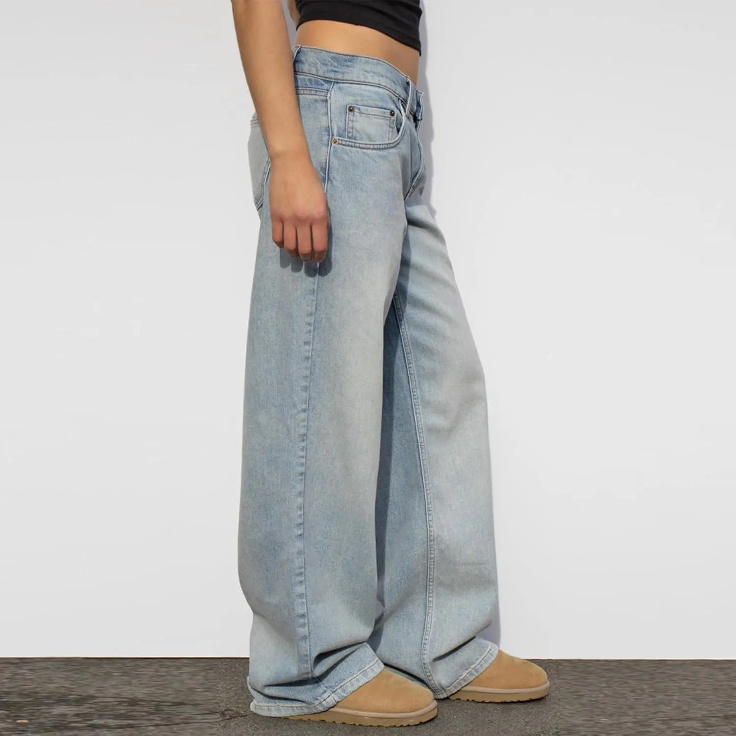 Low Rise Baggy Jeans for Women Y2k Boyfriend Straight Wide Leg Jeans Loose Fit Denim Pants Streetwear