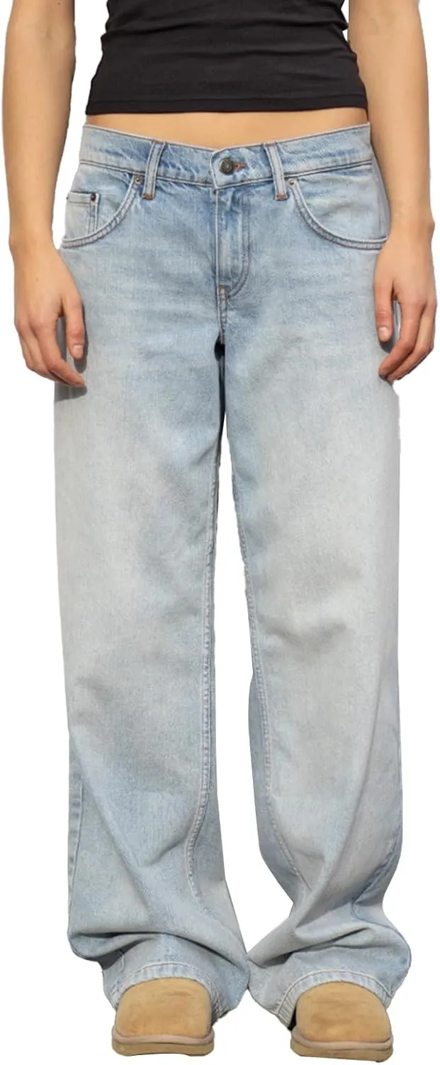 Low Rise Baggy Jeans for Women Y2k Boyfriend Straight Wide Leg Jeans Loose Fit Denim Pants Streetwear