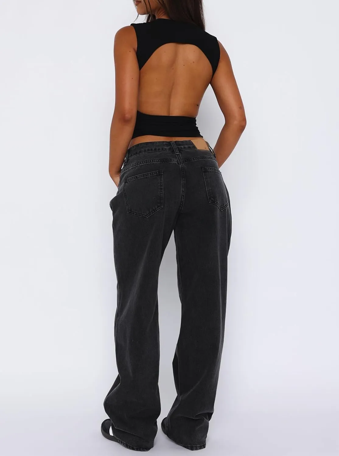 Low Rise Baggy Jeans for Women Y2k Boyfriend Straight Wide Leg Jeans Loose Fit Denim Pants Streetwear