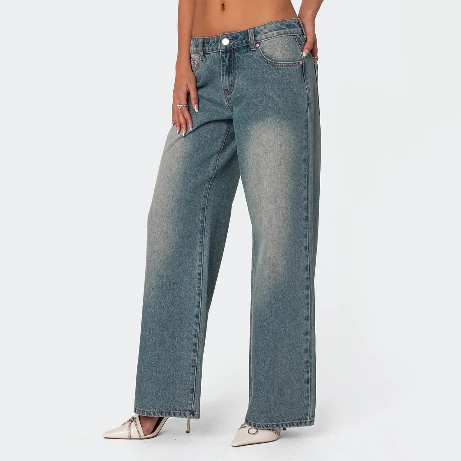 Low Rise Baggy Jeans for Women Y2k Boyfriend Straight Wide Leg Jeans Loose Fit Denim Pants Streetwear