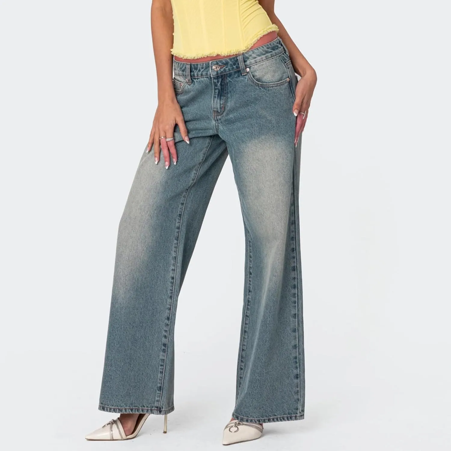 Low Rise Baggy Jeans for Women Y2k Boyfriend Straight Wide Leg Jeans Loose Fit Denim Pants Streetwear