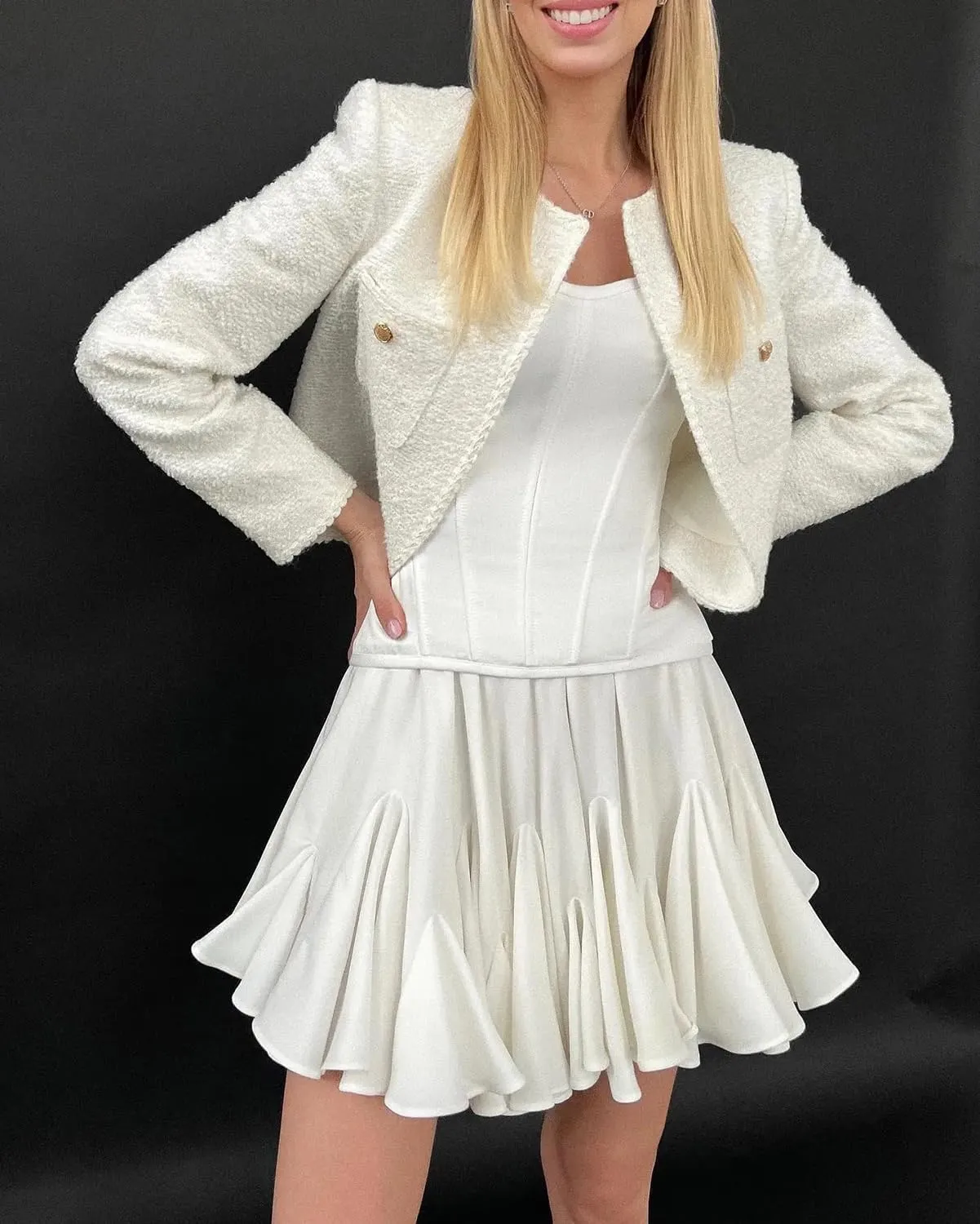 Lunoakvo Women Ruffle A-line High Waist Pleated Basic Short Mini Skirt Flared Skirts