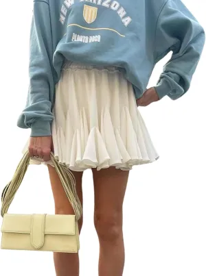 Lunoakvo Women Ruffle A-line High Waist Pleated Basic Short Mini Skirt Flared Skirts