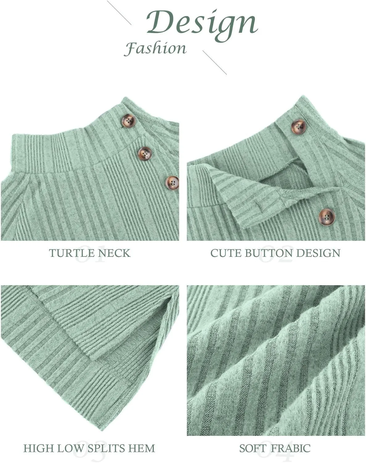 LURANEE Womens Long Sleeve Tunic Tops Turtle Neck Sweater Light High Low Side Split Sweatshirt