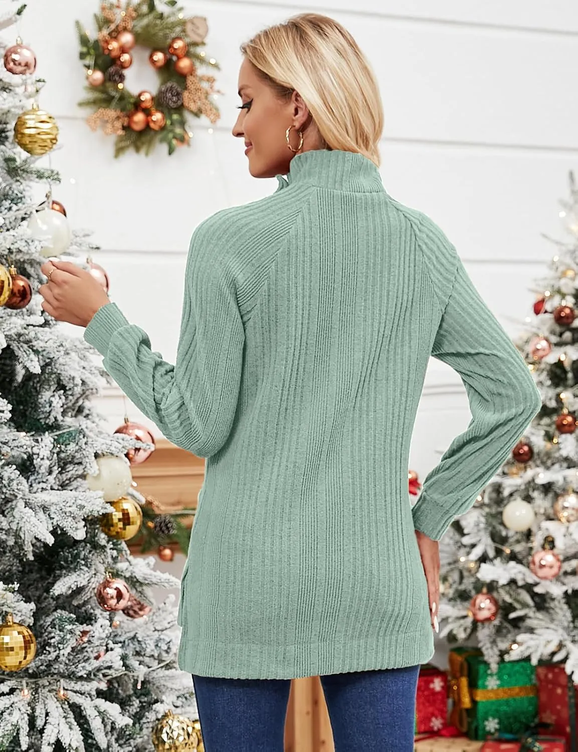 LURANEE Womens Long Sleeve Tunic Tops Turtle Neck Sweater Light High Low Side Split Sweatshirt