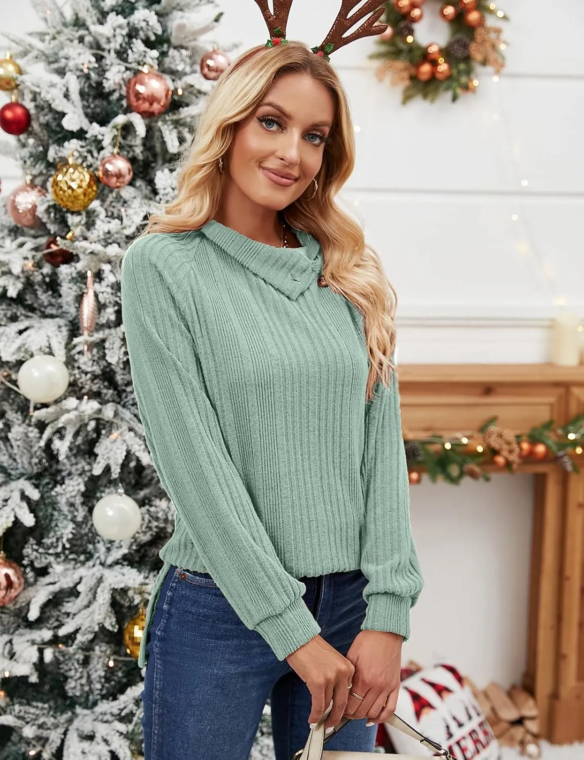 LURANEE Womens Long Sleeve Tunic Tops Turtle Neck Sweater Light High Low Side Split Sweatshirt