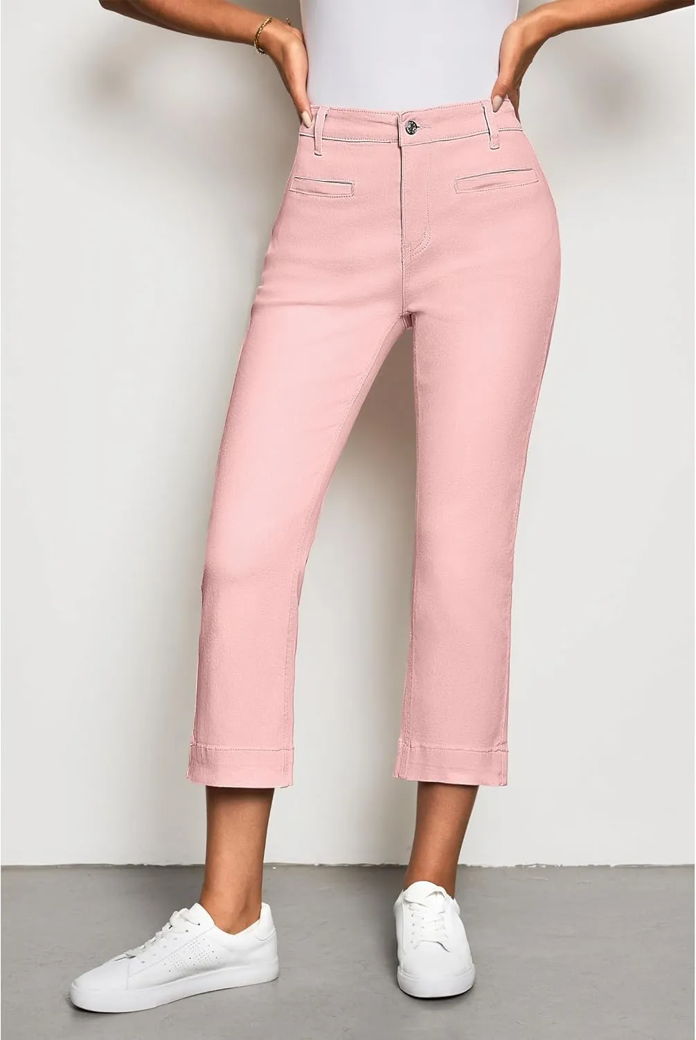luvamia Capri Jeans for Women High Waisted Slim Straight Stretchy Denim Capris Pants Welt Pockets Casual Cropped Jeans
