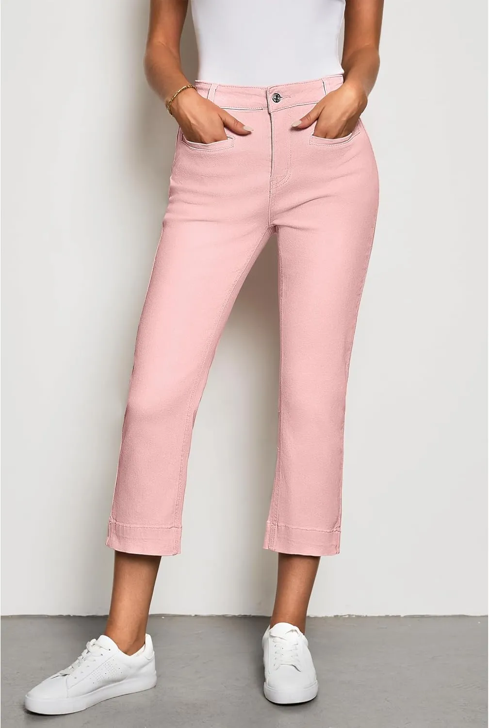 luvamia Capri Jeans for Women High Waisted Slim Straight Stretchy Denim Capris Pants Welt Pockets Casual Cropped Jeans