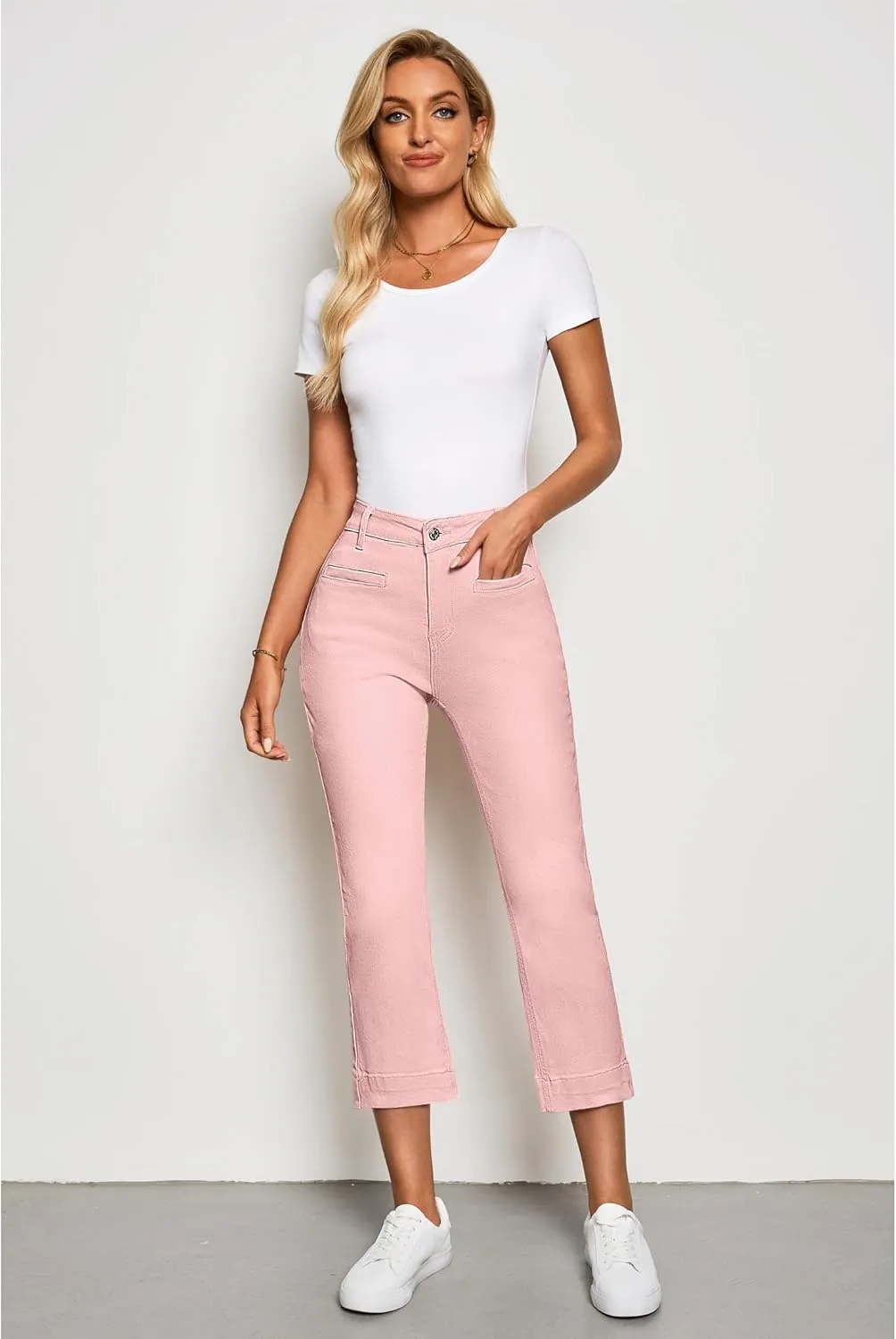 luvamia Capri Jeans for Women High Waisted Slim Straight Stretchy Denim Capris Pants Welt Pockets Casual Cropped Jeans