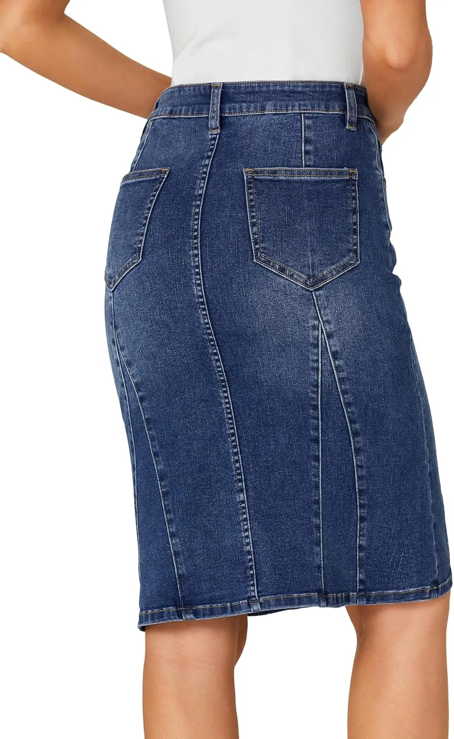 LYANER Women's Denim High Waisted Knee Length Pencil Mermaid Stretch Jean Skirt