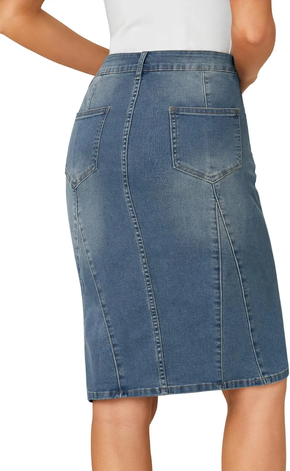 LYANER Women's Denim High Waisted Knee Length Pencil Mermaid Stretch Jean Skirt