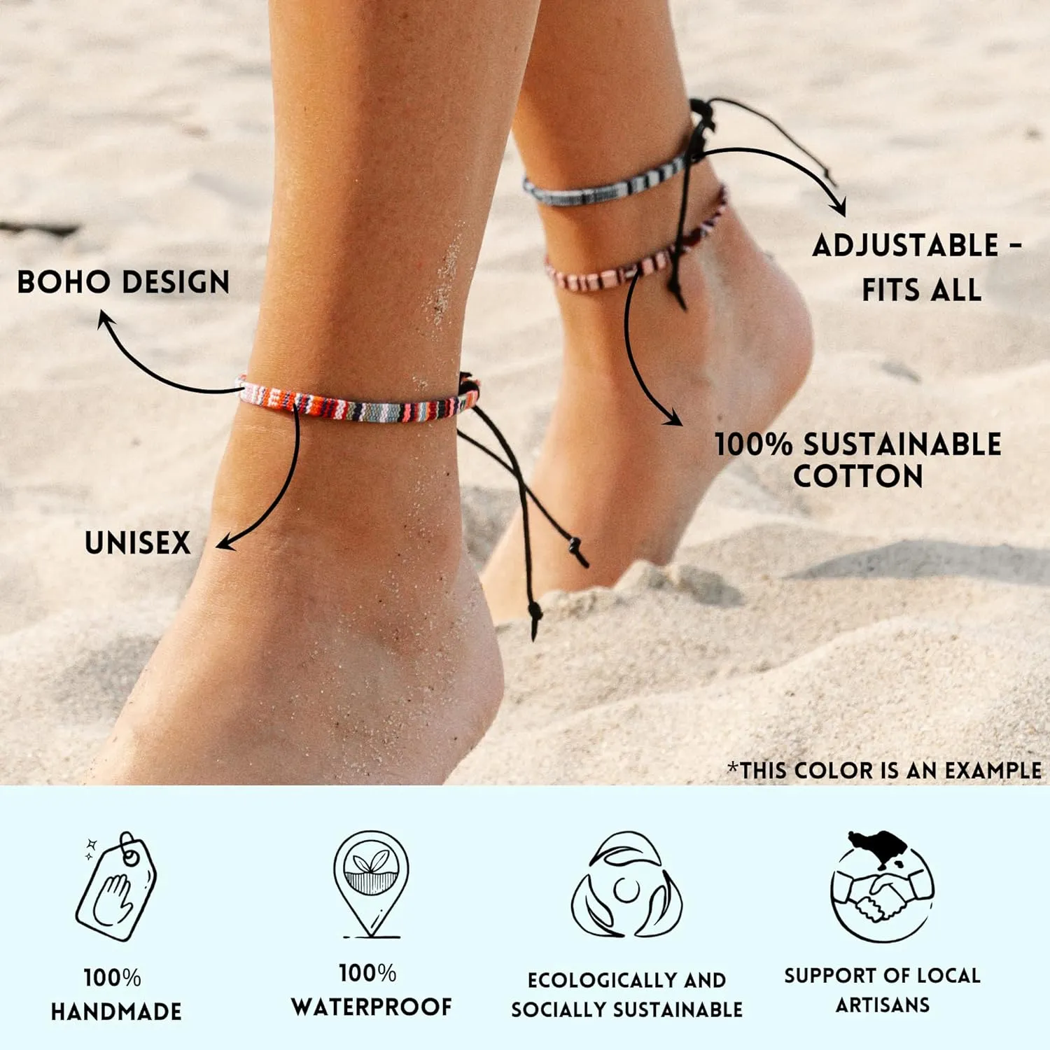 Made by Nami Surfer Anklet for Men and Women Waterproof and Adjustable Surfer Ankle Bracelet String Ankle Bracelet Beach Accessory for Ethnic Hippie Style (Black)