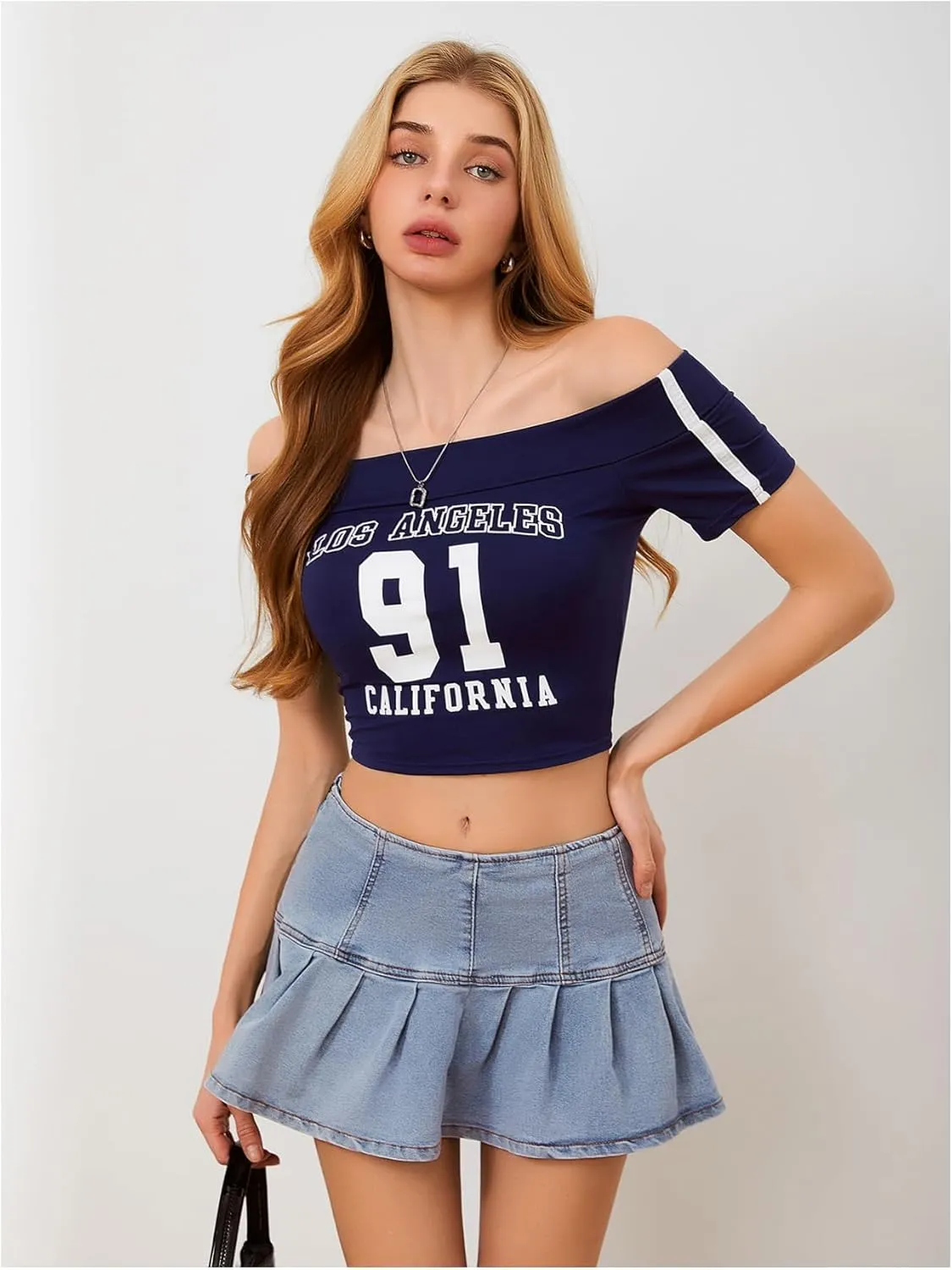 MakeMeChic Women's High Waist Mini Denim Skirt Ruffle Pleated Y2K Short Jean Skirts