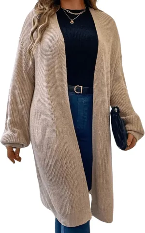 MakeMeChic Women's Plus Size Cardigan Long Sleeve Open Front Duster Cardigans Casual Knitted Sweater