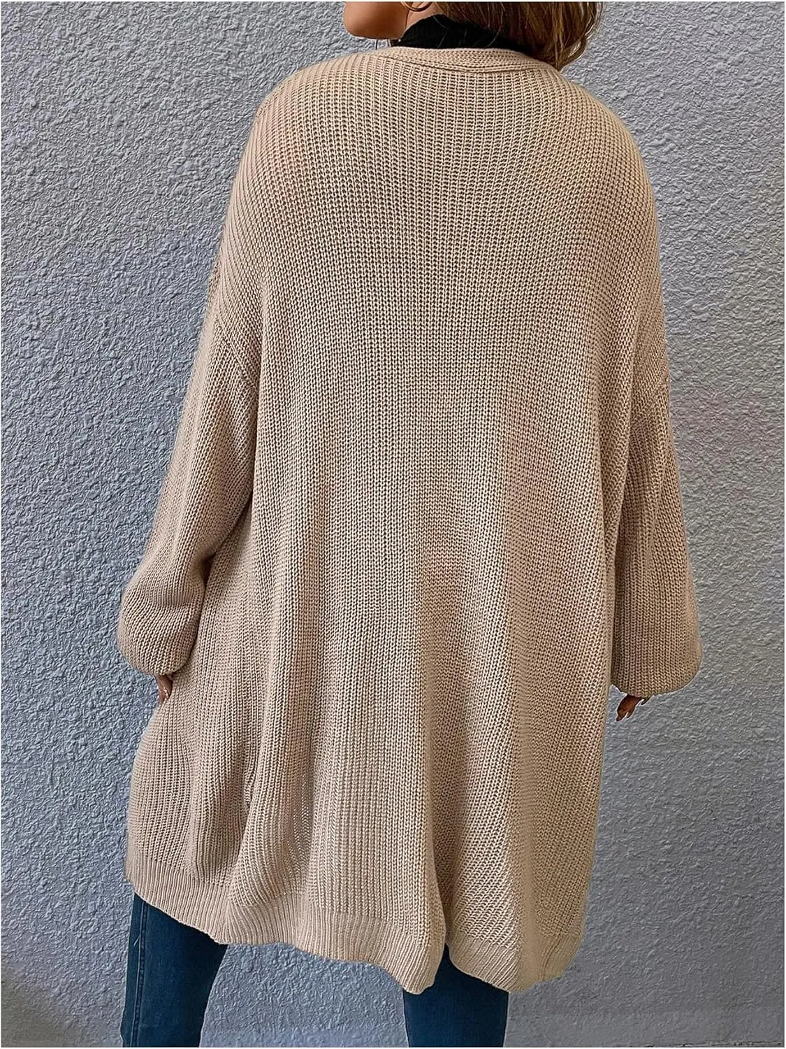 MakeMeChic Women's Plus Size Cardigan Long Sleeve Open Front Duster Cardigans Casual Knitted Sweater