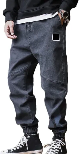 Men Plus Size Jeans Drawstring Elastic Waist Baggy Denim Pants Loose Joggers Streetwear Harem Jeans Cargo Pants