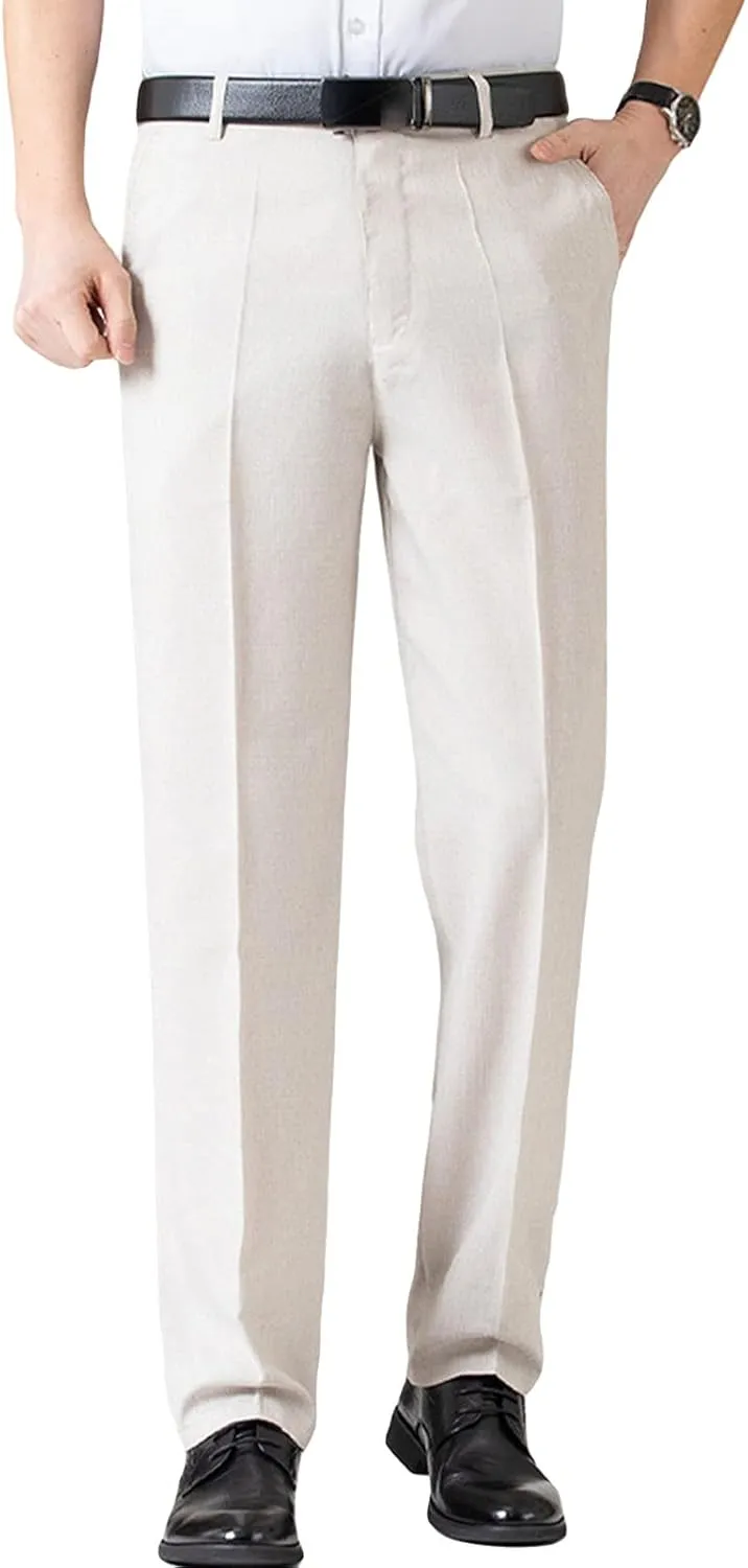 Men's Chino Flat Front Slim Fit Pant Casual Cotton Stretch Suit Pants Lightweight Skinny Fit Dress Pant (38,Light White)