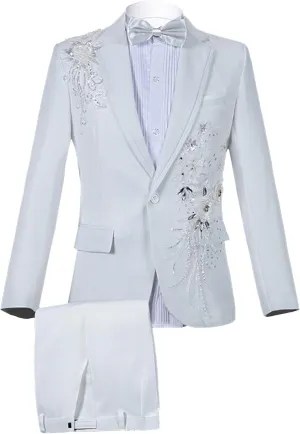 Men's Embroidered Print Elegant Suit Jacket Luxury Blazer Dinner Tuxedo Suit 2 Pieces Stylish Formal Suit Coat