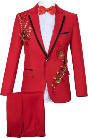 Men's Embroidered Print Elegant Suit Jacket Luxury Blazer Dinner Tuxedo Suit 2 Pieces Stylish Formal Suit Coat
