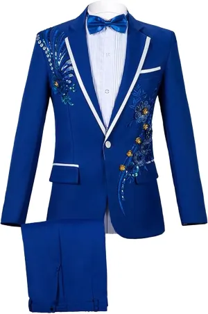 Men's Embroidered Print Elegant Suit Jacket Luxury Blazer Dinner Tuxedo Suit 2 Pieces Stylish Formal Suit Coat